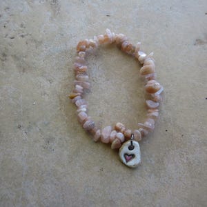 Heart Beaded Essential Oil Diffuser Bracelet, Rose Quartz Diffuser Wristlet, Kiln-Fired Ceramic,
