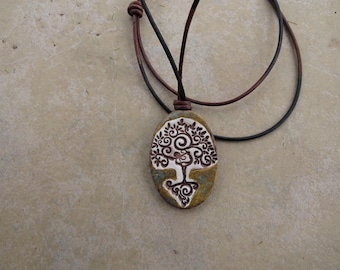 Yoga Tree Essential Oil Diffuser Necklace, Zen Aromatherapy Jewelry, Handmade Ceramic