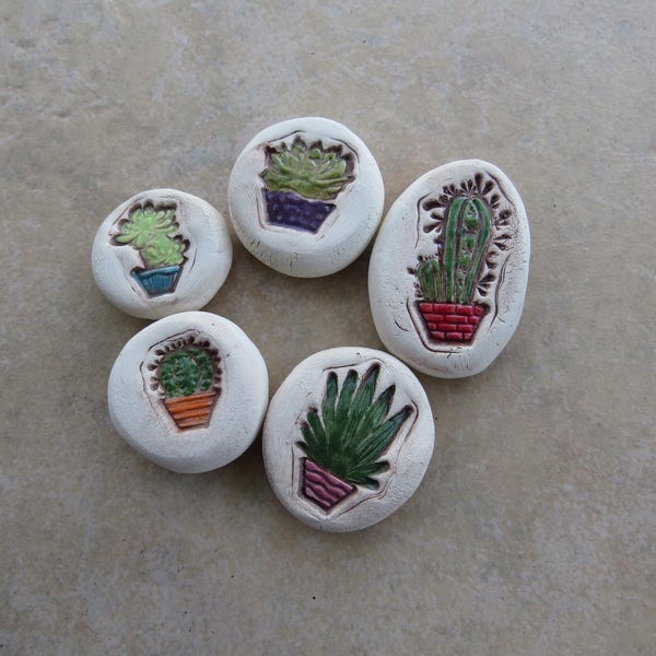 Cactus Essential Oil Diffuser Stones Set, Cacti Aromatherapy Accessories, Kiln-Fired Ceramic