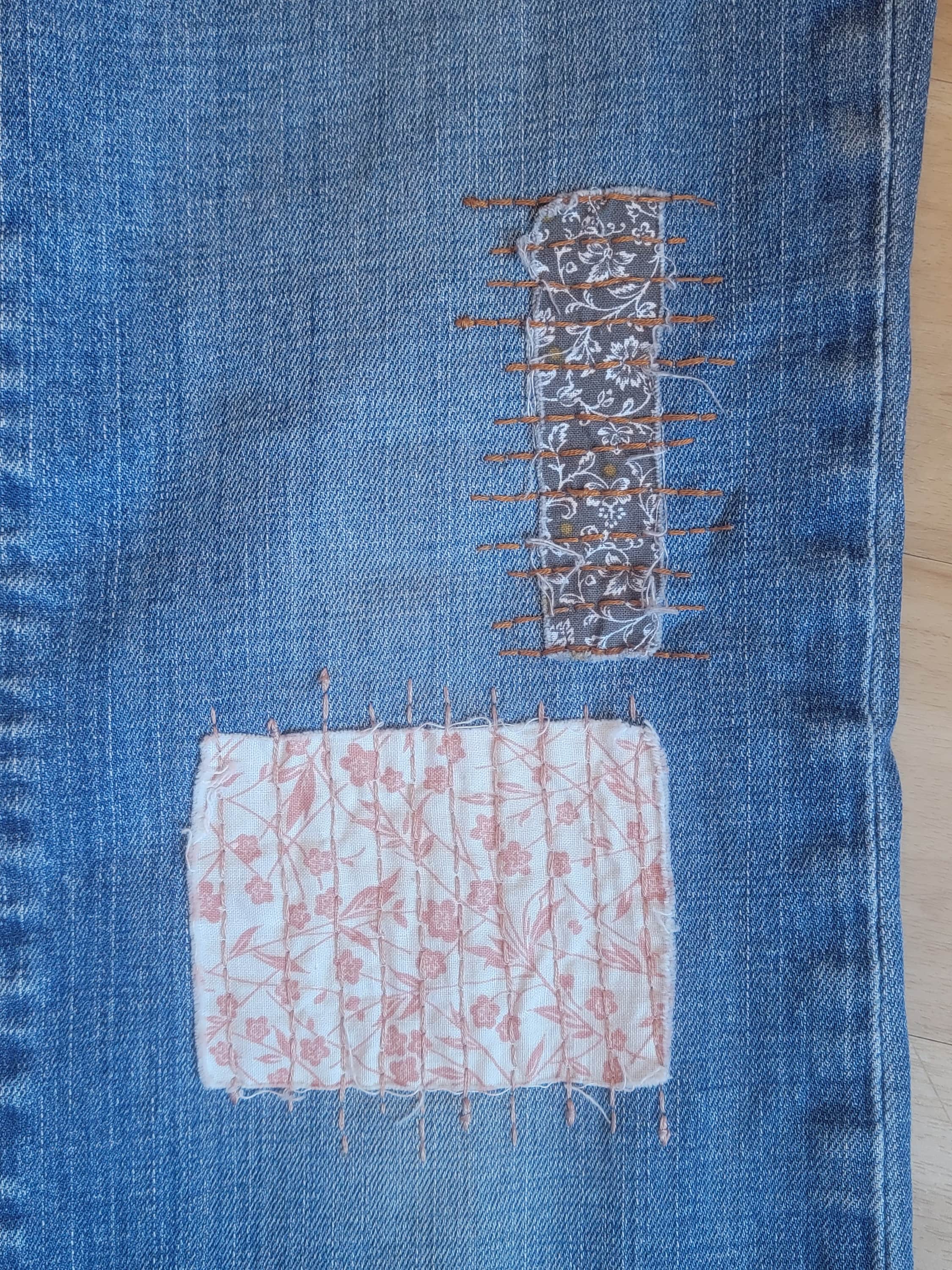 J16 Sz 8 Handsewn Patchwork Boro Embroidered Reworked Jeans Denim