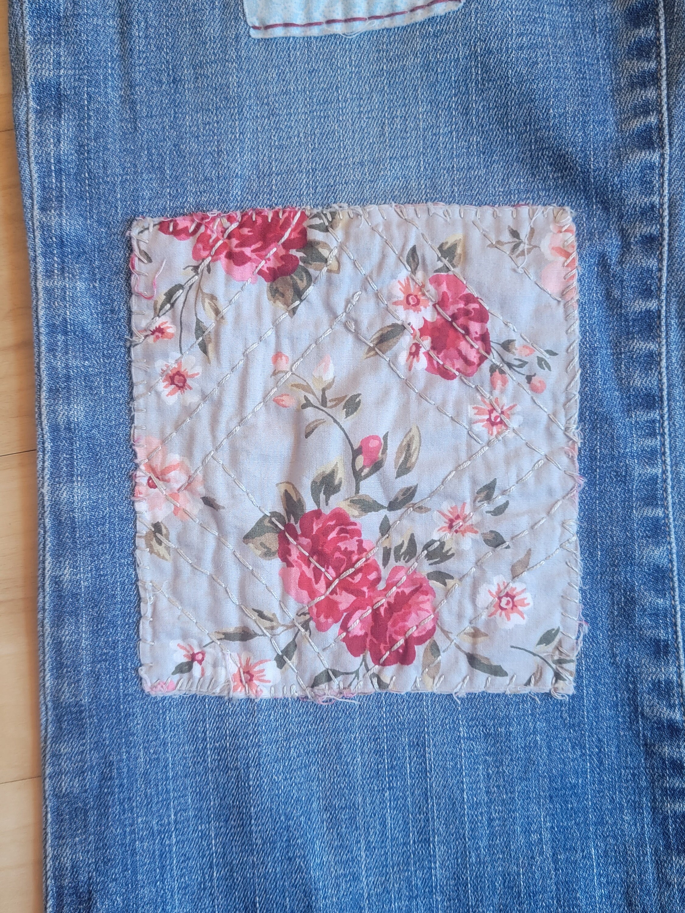 J16 Sz 8 Handsewn Patchwork Boro Embroidered Reworked Jeans Denim