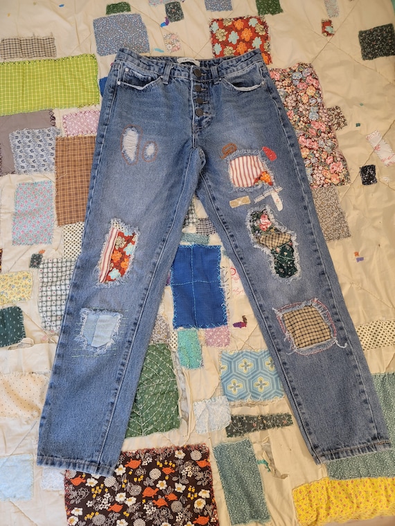 パンツ DIANTE EMBROIDERY DAMAGE DENIM Vintage 30's Indigo Denim Boro Patchwork Sashiko Repaired High