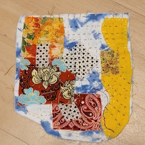 Écusson boro B11 patchwork cousu main en tissu recyclé