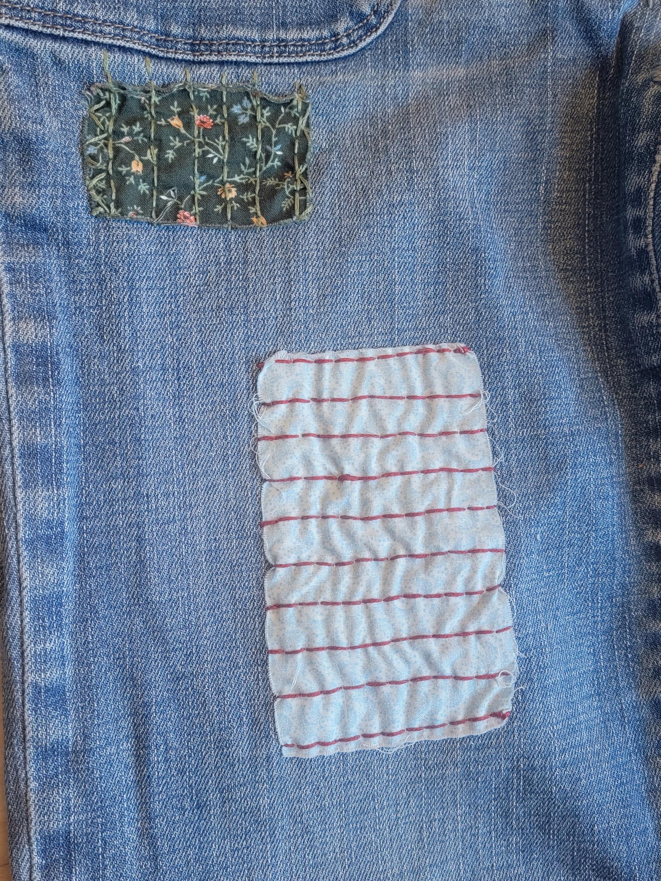 J16 Sz 8 Handsewn Patchwork Boro Embroidered Reworked Jeans Denim