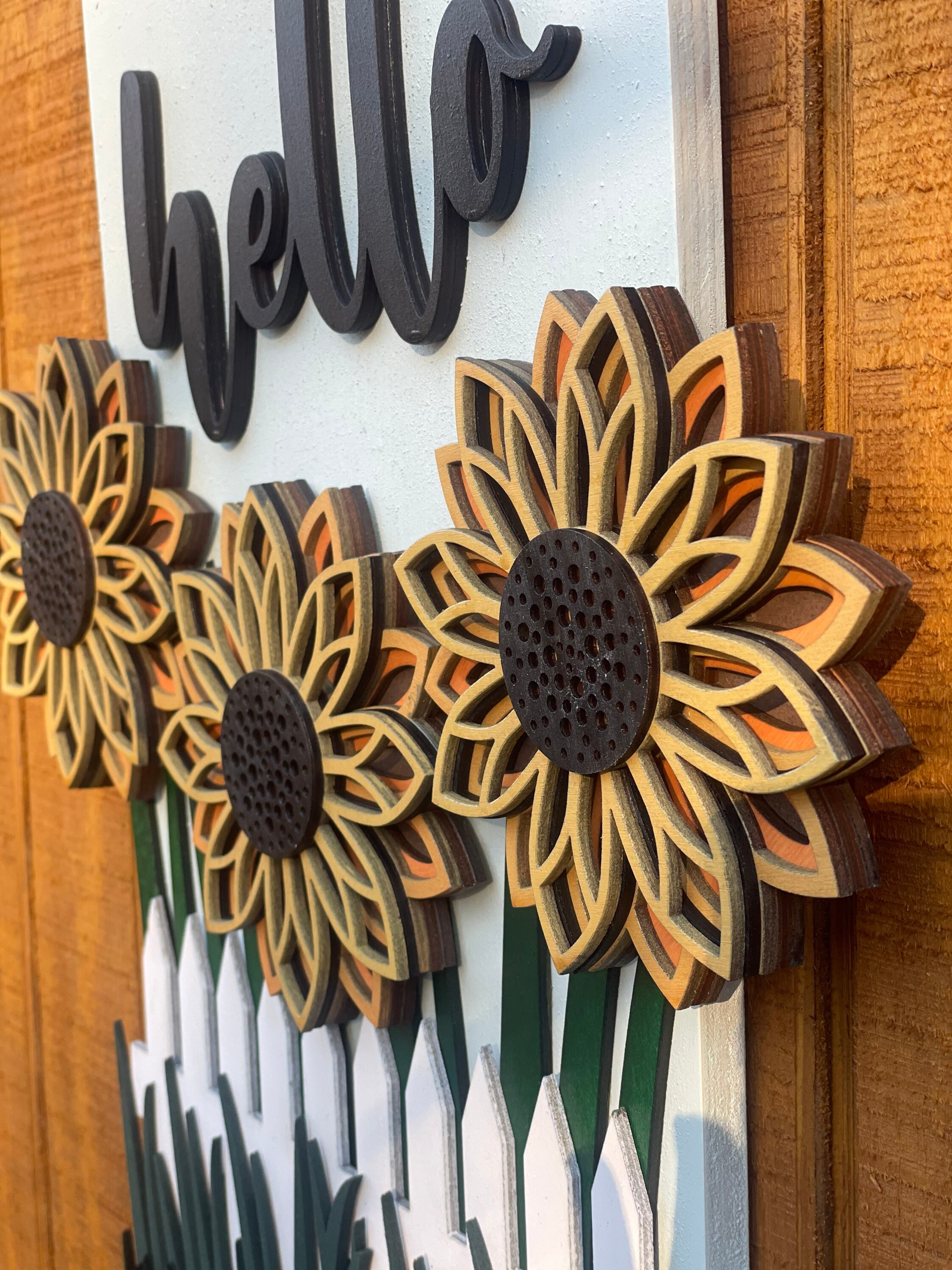 Sunflowers Door Art layered wood design Etsy