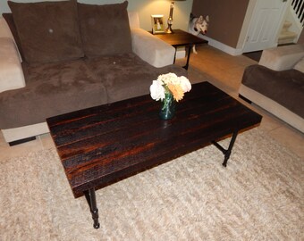reclaimed table coffee oak pipe legs wood