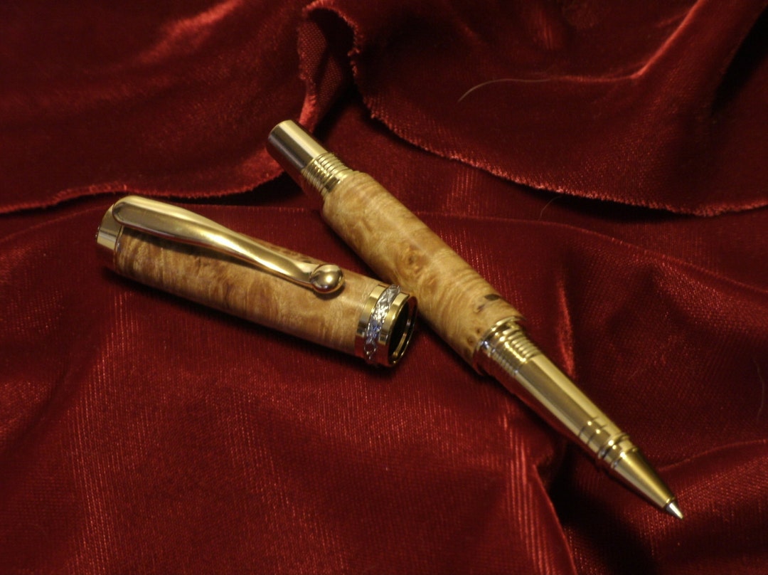 Pen Triton Rollerball Two Tone Pen With Gold and Chrome Accents the Clear Stabilized Maple Burl