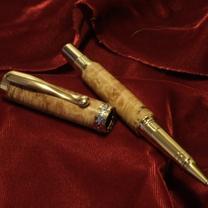Pen Triton Rollerball Two Tone  Pen with  Gold and Chrome Accents the Clear Stabilized Maple Burl Body Hand Made by JRH Woodworking
