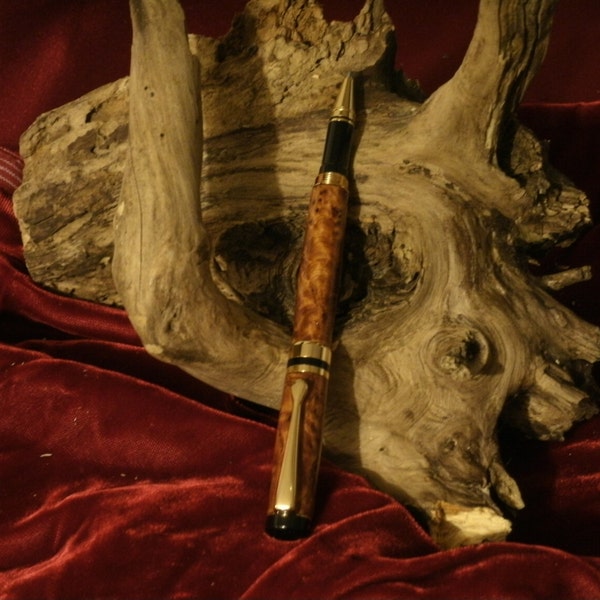 Rollerball Classic Traditional 24 kt Gold Pen with Thuya Burl Body Hand Made by JRH Woodworking