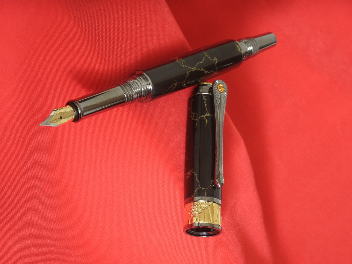 Fountain Pen Art Deco With Titanium Nitride & Black Gold Etsy