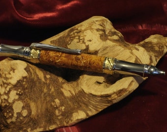 Rollerball Nouveau  Sceptre 24kt Gold and Chrom Twist Pen with Yellow Box Elder Body Hand Made by JRH Woodworking