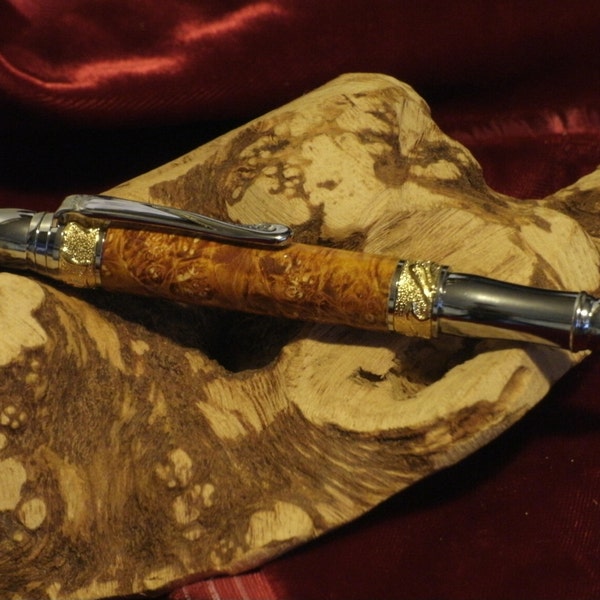 Rollerball Nouveau  Sceptre 24kt Gold and Chrom Twist Pen with Yellow Box Elder Body Hand Made by JRH Woodworking