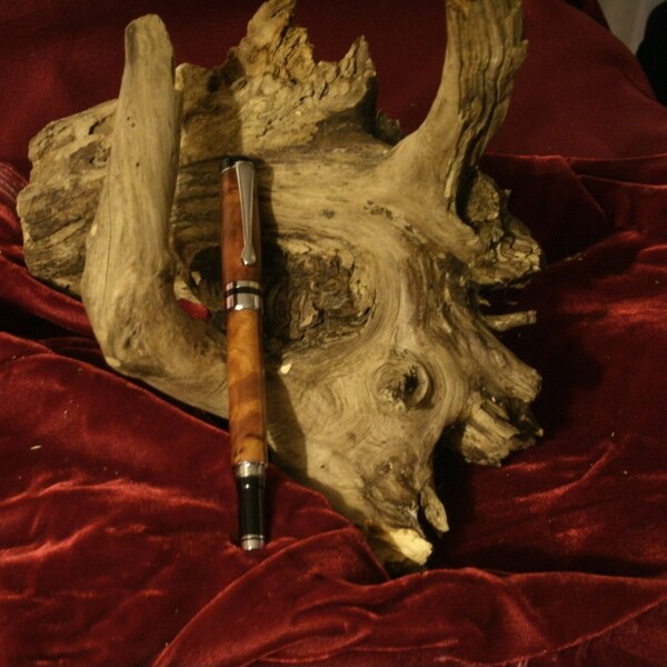 Rollerball Classic Traditional Chrome Pen with Thuya Burl Body Hand Made by JRH Woodworking