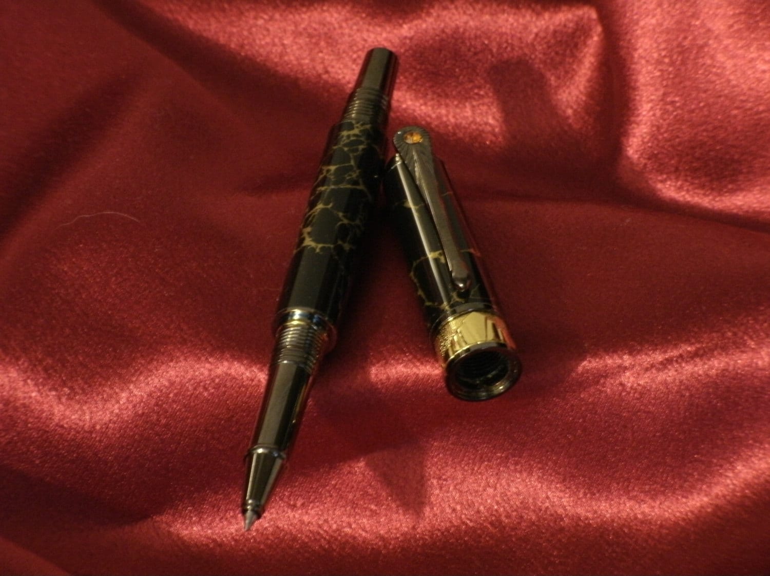Roller Ball Pen Art Deco With Black Titanium Black and Gold Etsy