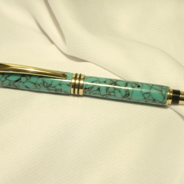 Rollerball Tycoon 24 kt Gold Pen with Crushed Turquoise Body Hand Made by JRH Woodworking