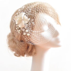 Ivory Birdcage Veil with Beaded Wire Branches | Bridal Veil Mini or Petite | Custom Colors & Base Option