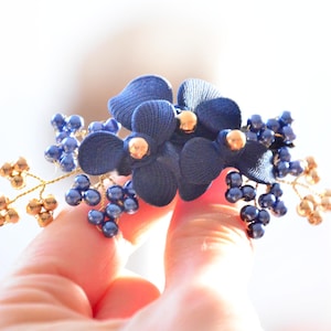 Mini decorative hair comb, Navy and gold mini hair comb, Navy and gold headpiece, Hair jewerly, Navy blue hair comb, Bridal hair accessory,