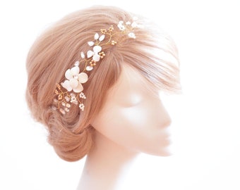 First Communion or bridal headpiece, Bridal floral vine, Ivory hair piece, Wedding hair decoration