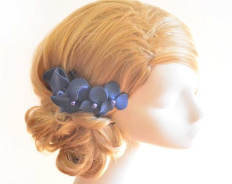 Navy blue mini fascinator, Hat alternative, Bridesmaids fascinators, Wedding hair accessory