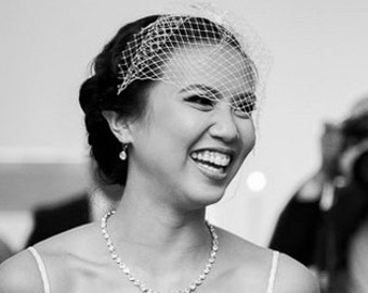 White or ivory Bridal Birdcage Veil, wedding hair accessory