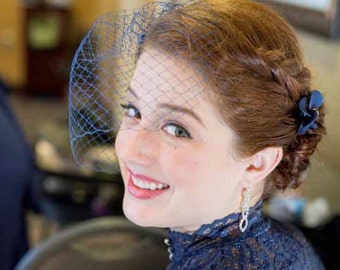 Navy blue birdcage veil, Bridal netting, Wedding bridal hair accessories,