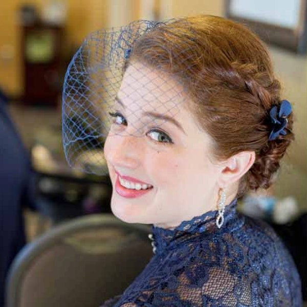 Navy blue birdcage veil, Bridal netting, Wedding bridal hair accessories,