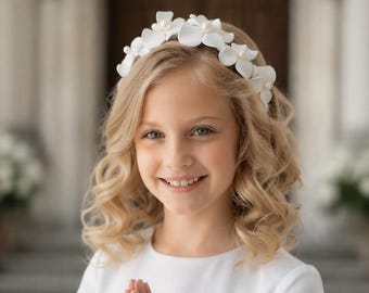 Flower Girl Floral Headband with Pearls | Custom Wedding Hair Accessory