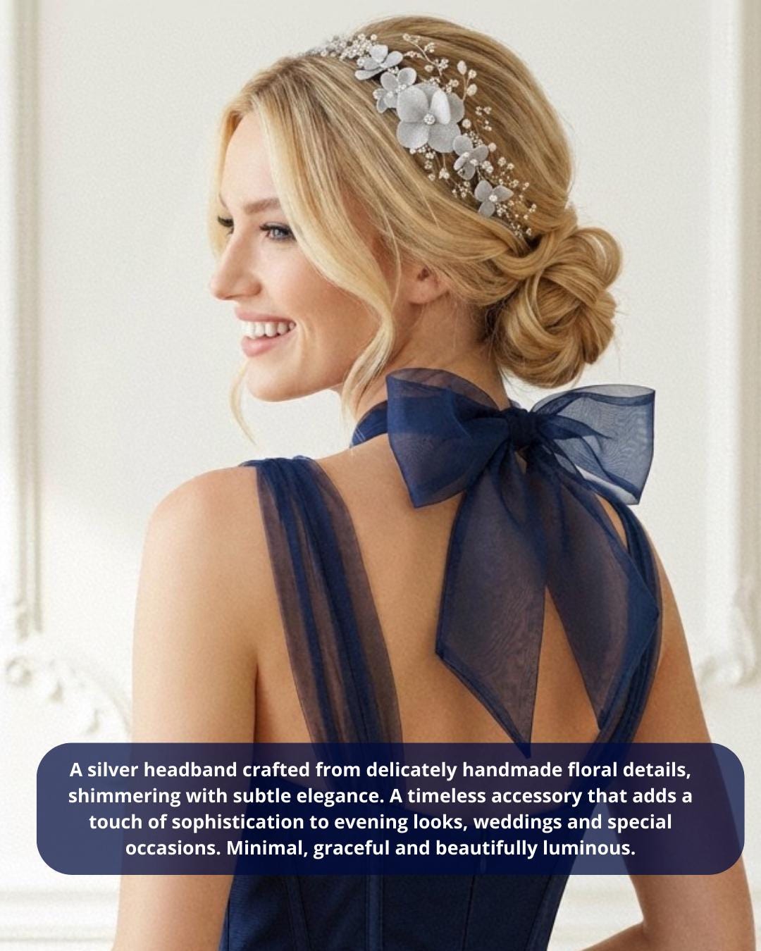 Navy Blue Floral Headpiece – Handmade Beaded Hair Accessory  display picture 2