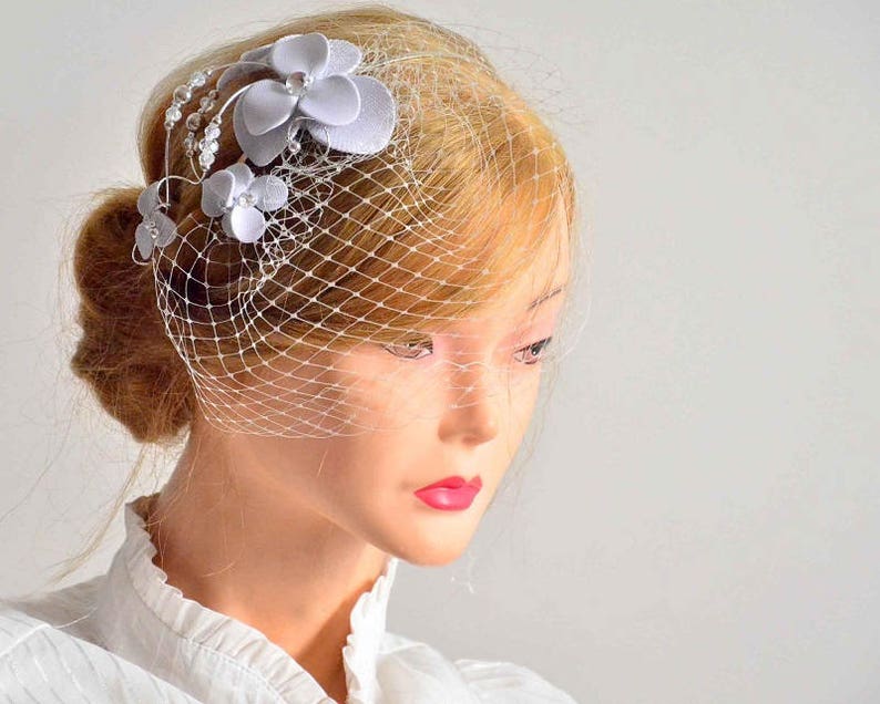 Gray and Silver Fascinator Veil Birdcage Veil Clip Bridal Veil Etsy