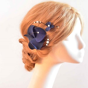 Navy blue orchid mini fascinator clip, Bridesmaid floral hair piece, Bridesmaids gifts image 5