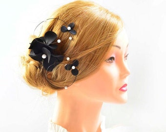 Black and white floral fascinator, Halloween hair decoration, Bridesmaids gift, Wedding hair clip