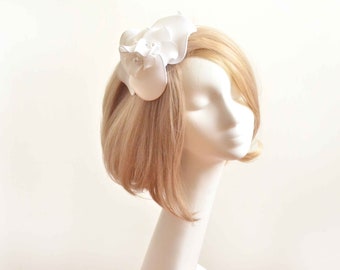 Large white fascinator hat, Bridal hair decoration, Wedding fascinator, Bridesmaids gift idea