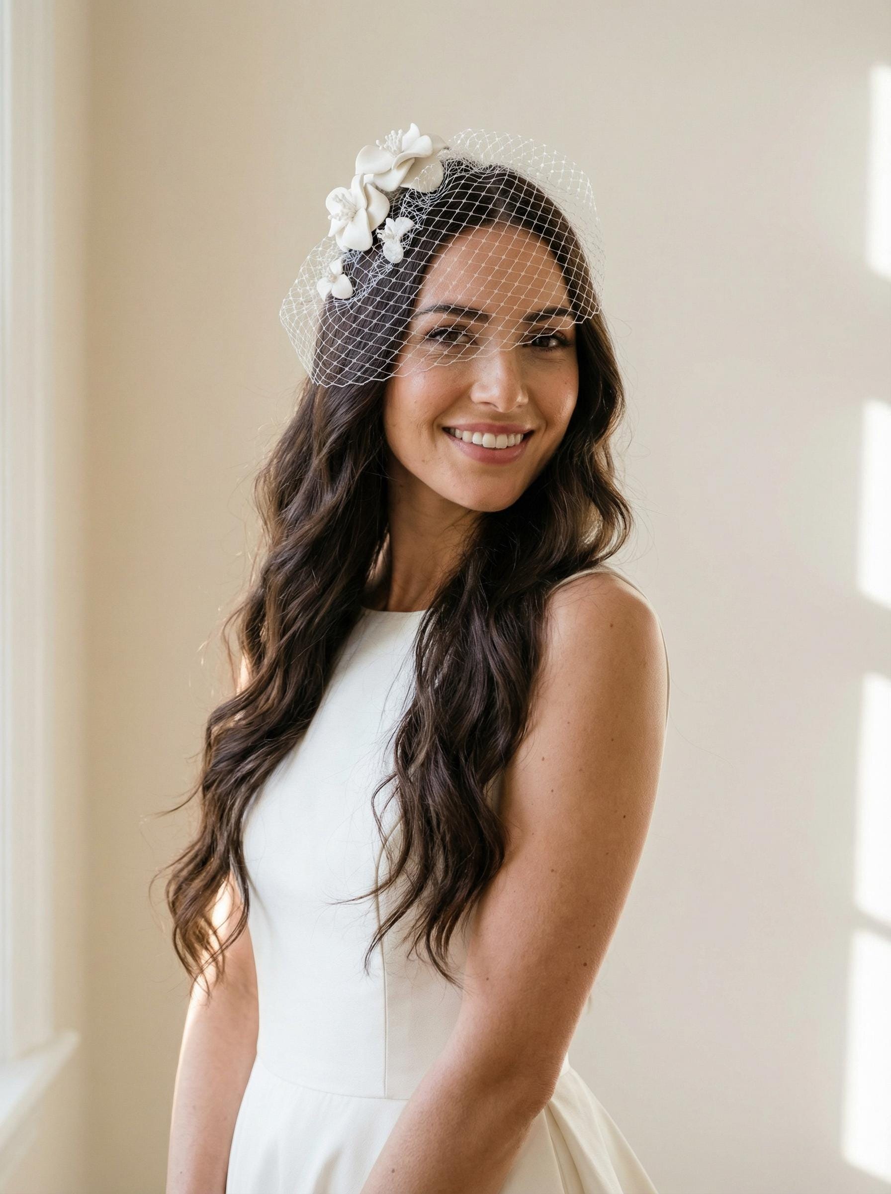 ?Birdcage veil and matching flower clip? New bestsellers of 2026 - wedding veils with floral hair  main image 4