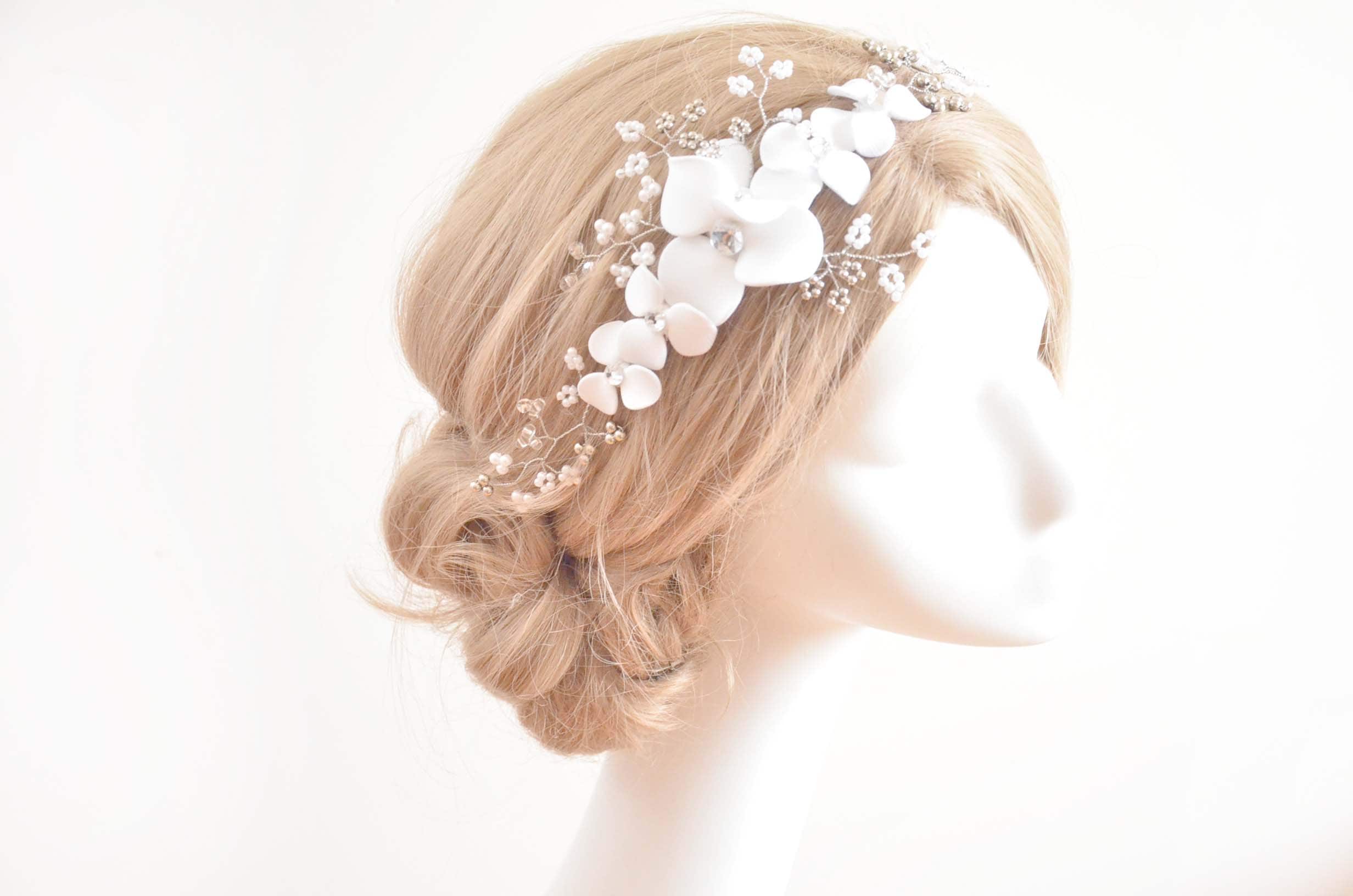 Decorative headband Floral headpiece White headband Bridal headband Headband Bridesmaids bride First Communion headband