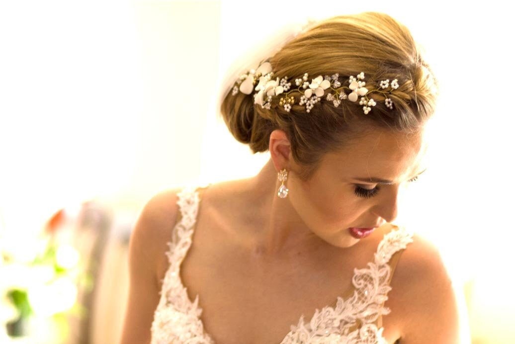Hochzeits-Stirnband Mit Blumen Und Perlen – Haarschmuck Für Braut, Brautjungfer & Blumenmädchen