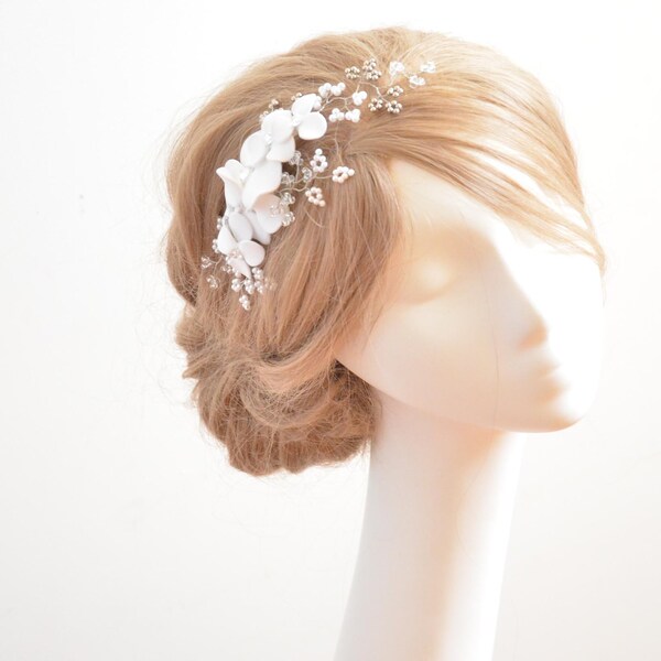 First Communion headband, White hair piece, Wedding headpiece, First Communion hair accessory,  Pearl hair clip, Wedding hair accessory,