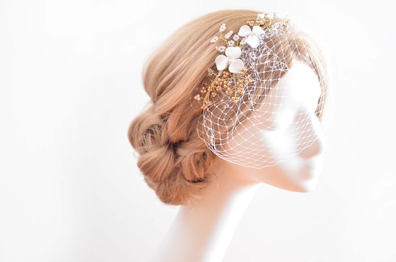 Cage à Oiseaux Délicate Voile Bandeau Bandeau Floral Ivoire Voile Mini Cage Blanche Voile Casque Demoiselle Dhonneur Accessoires Pour Cheveux