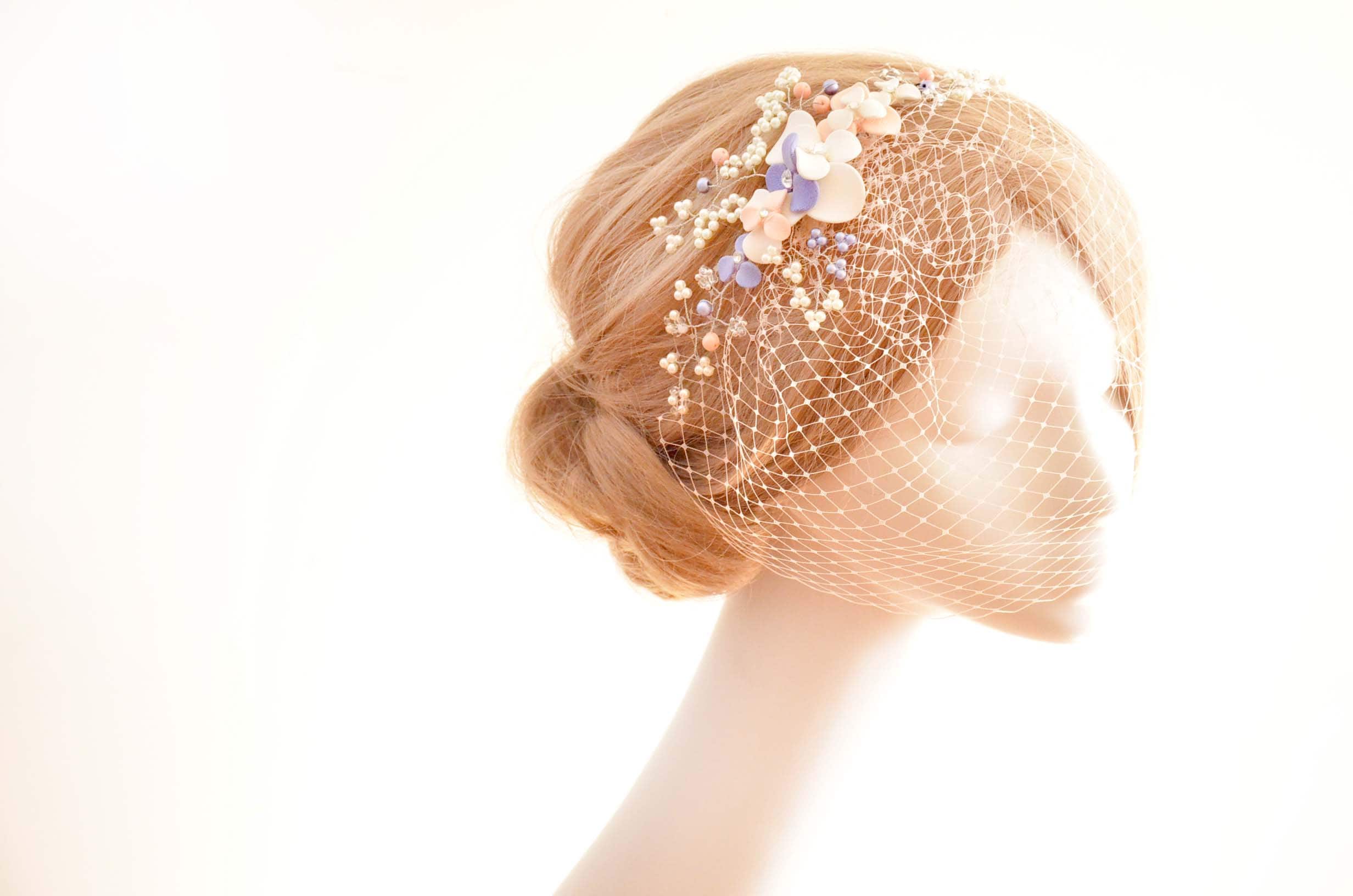 Ivory and navy birdcage veil Flower headpiece with veil Etsy