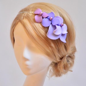 Lilac Flower Headpiece with Pearls – Lavender Bridal Hair Clip or Comb, Custom Wedding Fascinator