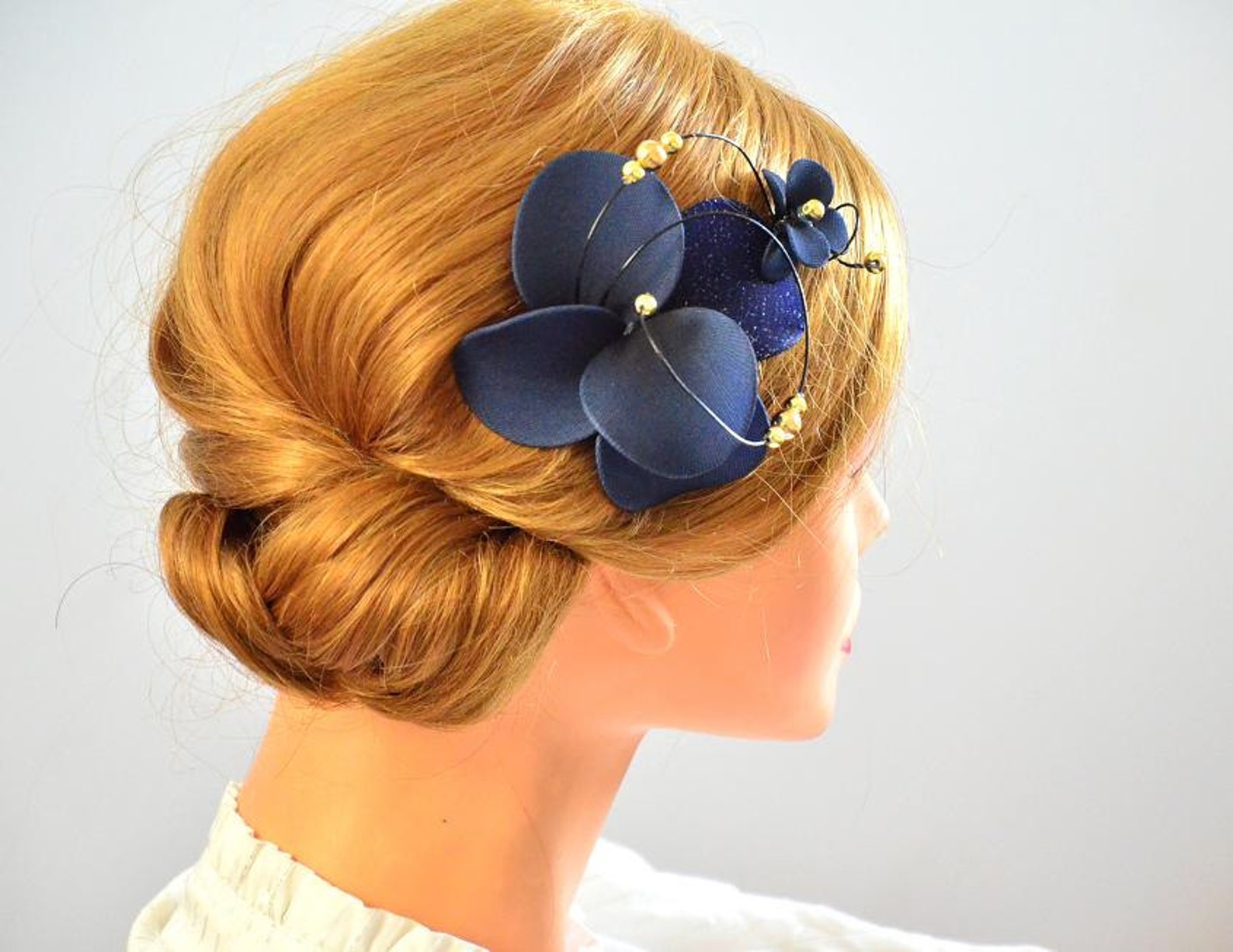 Navy Blue Fascinator Orchid Fascinator Hair Comb Bridesmaid Etsy