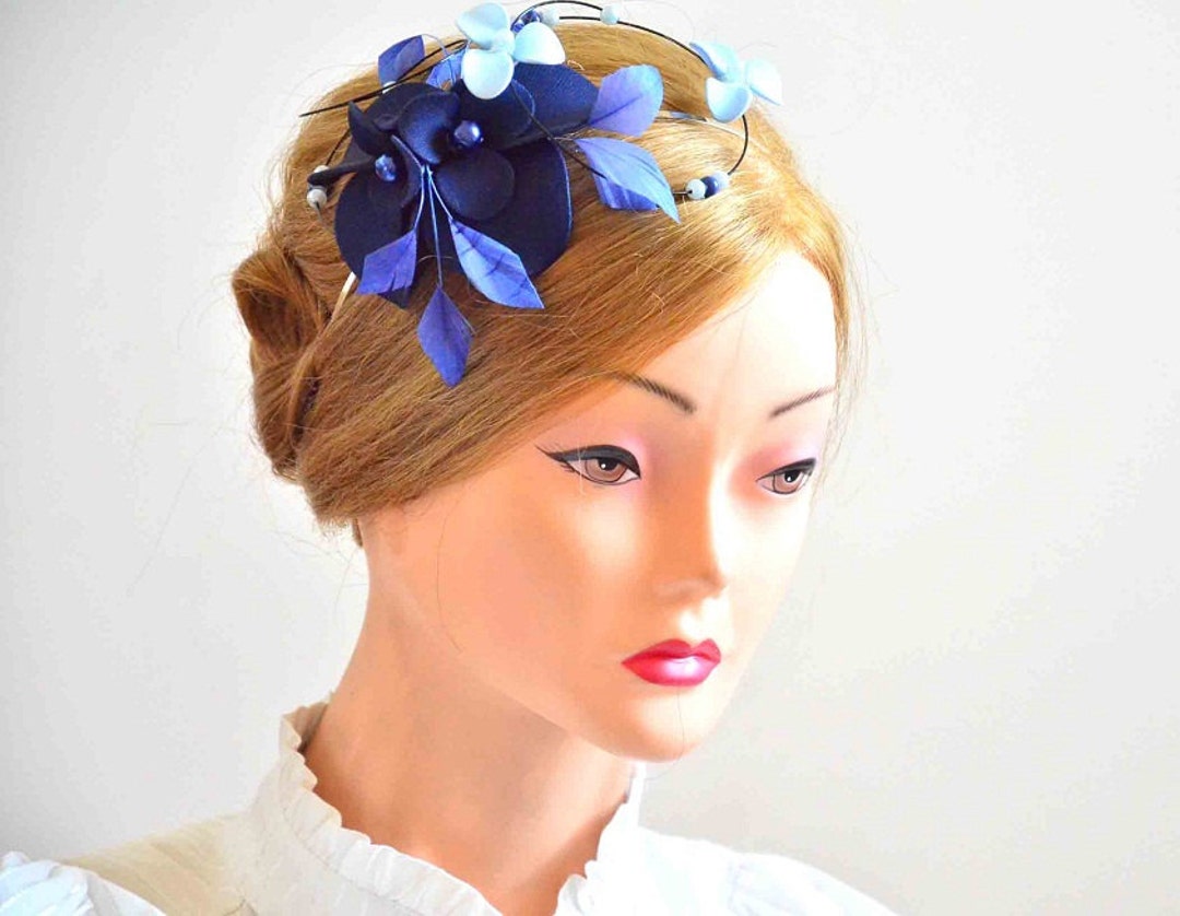 Navy Fascinator Headband Navy Blue and Pale Blue Fascinator Etsy