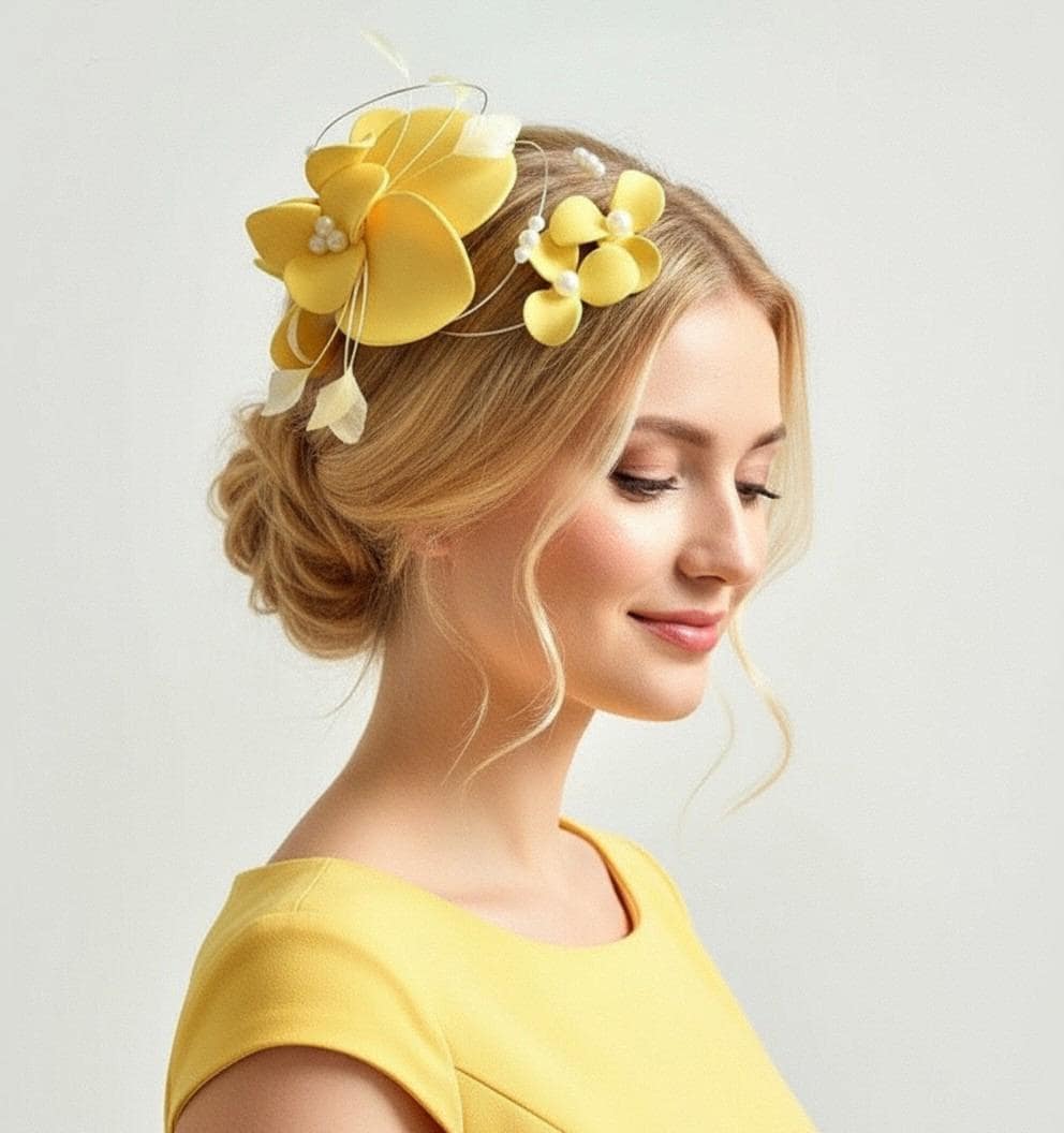Large Yellow Fascinator – Handmade Floral Headpiece With  display picture 1