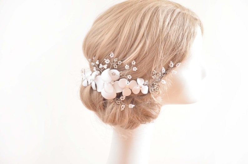Wedding headpiece Wedding hair accessory, Bridal head piece Yellow hair piece White hair piece Yellow headpiece Pearl hair clip