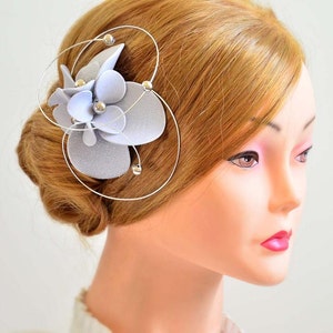 Silver and gray mini facinator, Simple hair decoration clip, Wedding hair accessory