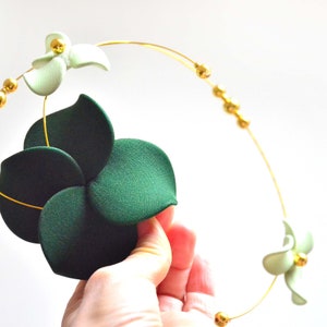 Bibis unique de couleur vert foncé et vert clair, décoration de cheveux moderne, barrette à cheveux de mariage, bibi vert image 3