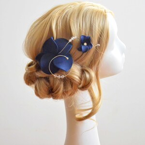 Navy blue orchid mini fascinator clip, Bridesmaid floral hair piece, Bridesmaids gifts image 3