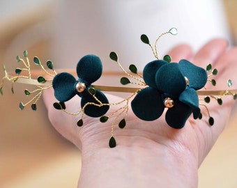 Customizable Dark Green Elegant and Minimalist Floral Headband with coloured Wire Loops, Hair Accessory, Different colors available