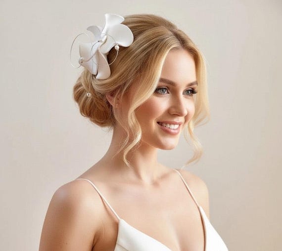 Handmade White Flower Fascinator Bridal Fascinator, Ladies Floral Head Accessory, Handmade  main image 2