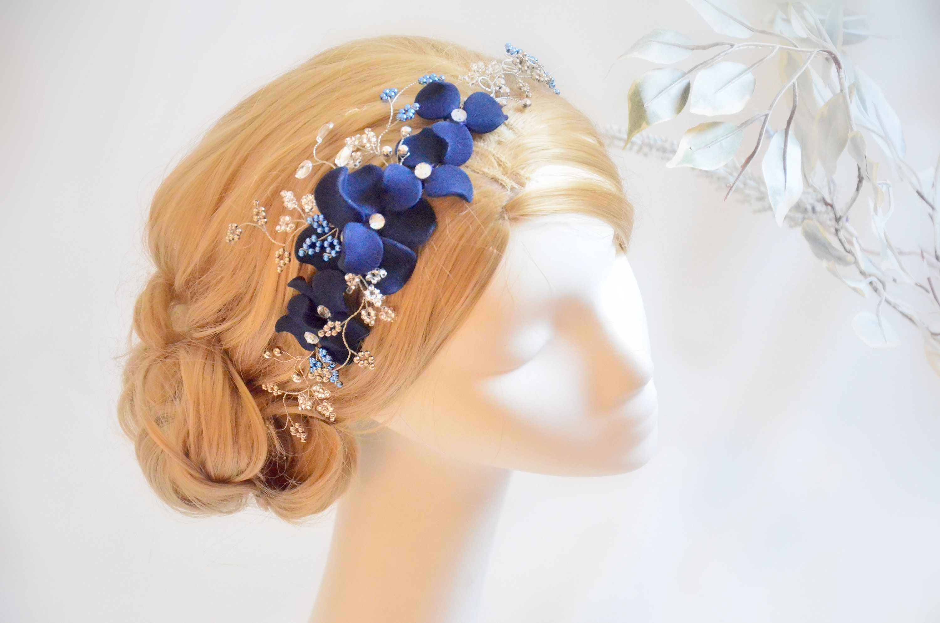 Diademas Tocados Para Vestido Azul Marino Tocado Triana Plumas