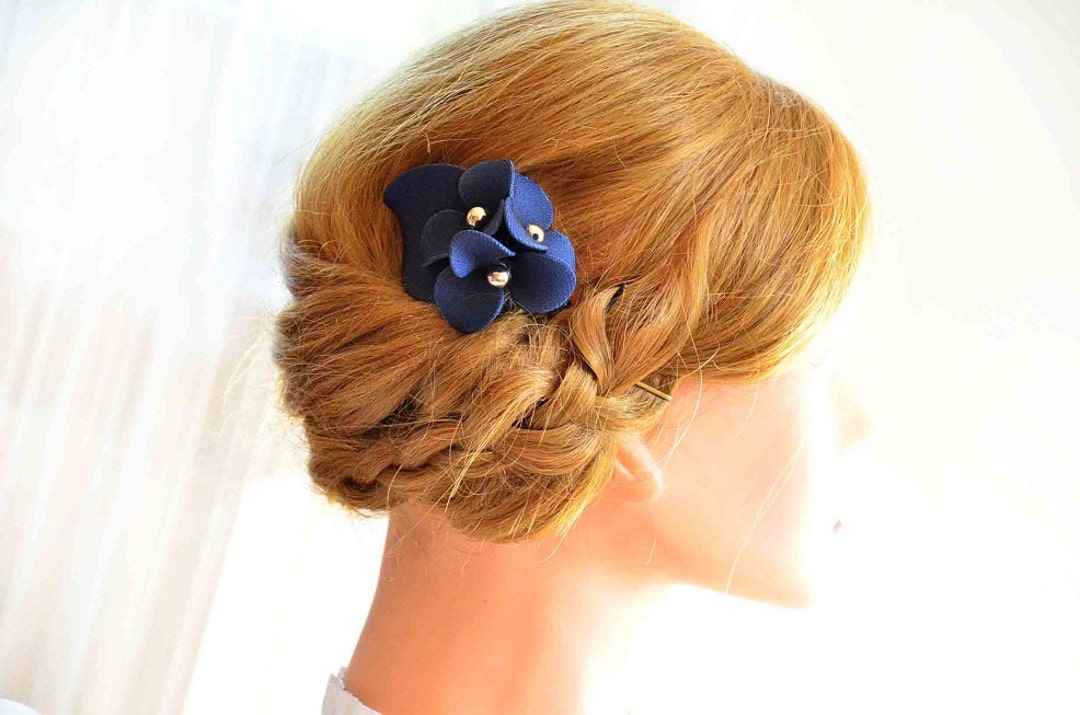 Navy Blue Hair Clip, Hair Flower, Bridesmaid Hair Flower, Navy Blue